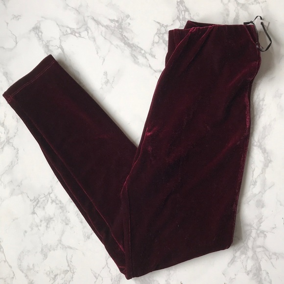 Lovers + Friends Burgundy Velvet Leggings NEW - Picture 2 of 2